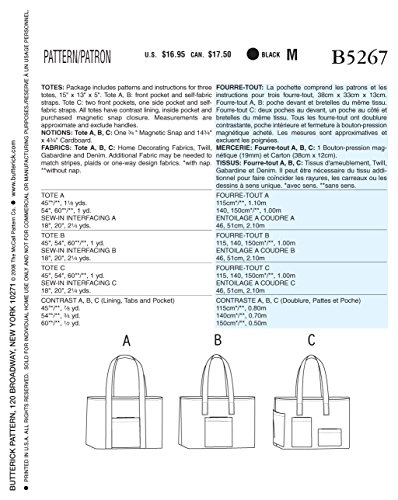BUTTERICK PATTERNS B5267 Totes, One Size Only