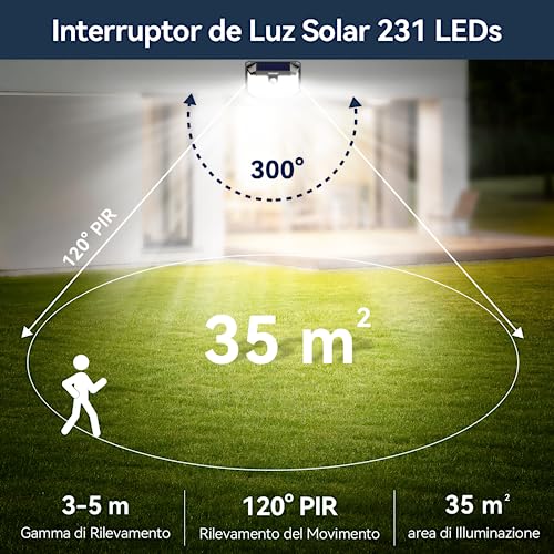 TECKNET Outdoor Solar Lights, 231 LED Solar Spotlights Outdoor, 300° Super Bright, 3 Modes with Motion Sensor, IP65 Waterproof Wall Lamp for Garden, Patio, Garage – 4 Pieces