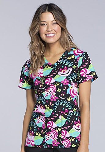 TF638 ALCG S Cherokee Tooniforms Disney Women's V-Neck Top Cheshire's Garden New