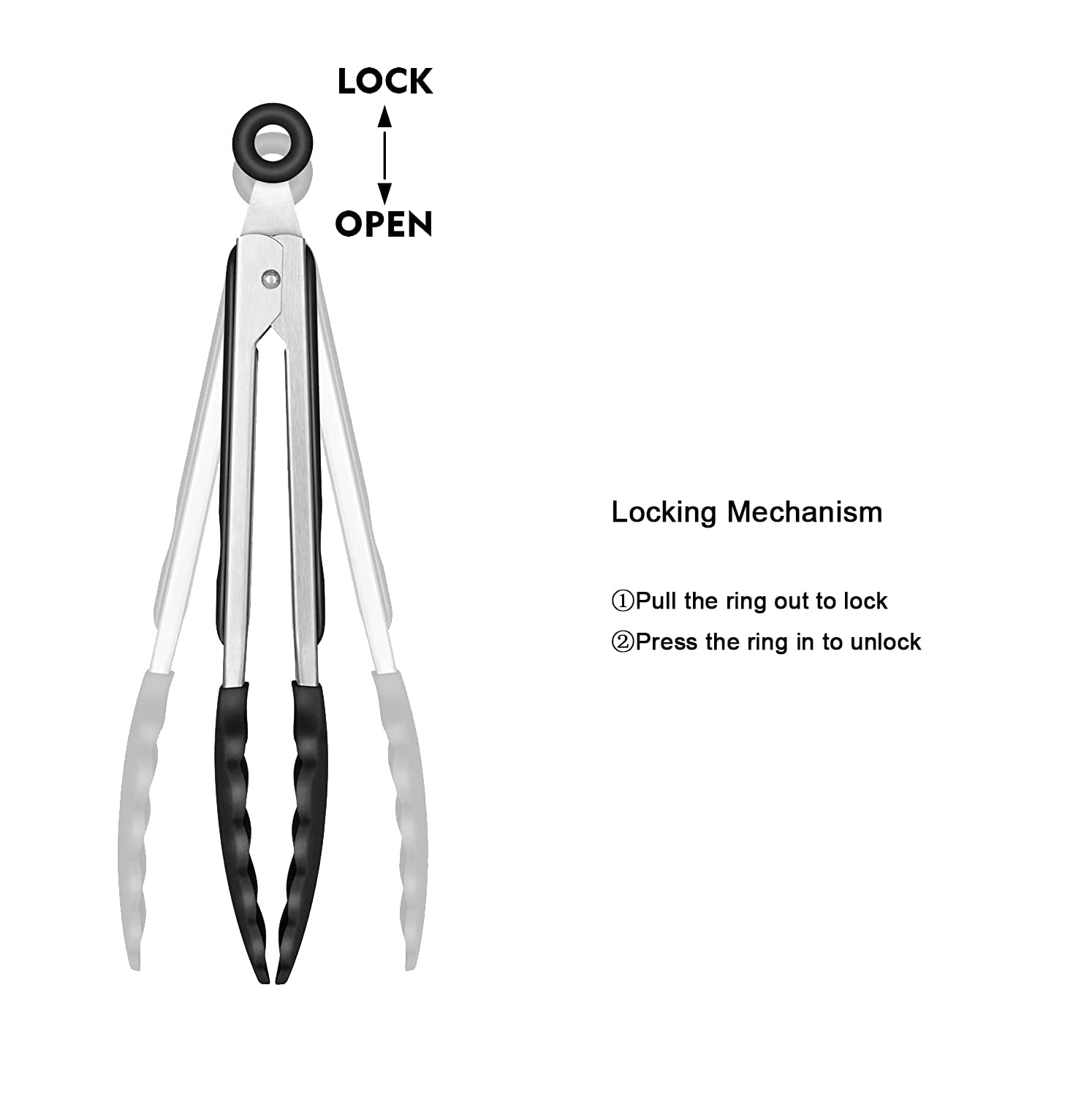 3in1 Silicone Kitchen Cooking Tongs Set, Stainless Steel Nonstick Food Tong with BPA Free Silicone Tips for Serving Spaghetti Steak Pizza Salad Vegetable Fruit Grilling BBQ Baking Buffet- (9