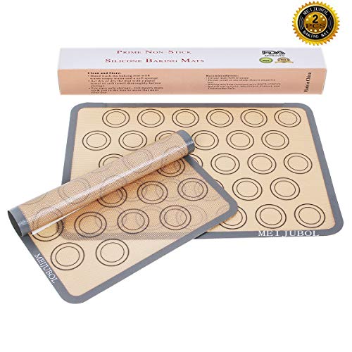 MEIJUBOL Silicone Baking Mat Set of 2 Half Sheet (16-1/2" x 11-5/8") Non Stick Heat Resistant BPA Free Macaroon Mat Pan Tray Liner for Bake Pastry Cookie Bread