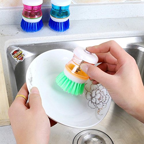 Ankola Sponge Brush,1 PCS Easy Use Palm Scrubber Wash Clean Tool Holder Soap Dispenser Brush Dish Washer (2.82.80.2'', Random)