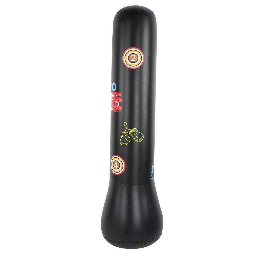 Boxing Punch Bag Thicken Inflatable Free-Standing Tumbler Fitness Punching Bag Fitness Stress Release for Adults Children(1.4M -Black)
