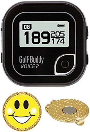 GolfBuddy Voice 2 Golf GPS/Rangefinder (40k+ Preloaded Worldwide Courses) Bundle with Magnetic Hat Clip Ball Marker (Smiley Face)