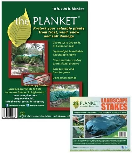 the Planket Planket Plant Frost Protection Cover Kit, 10 ft x 20 ft Planket + 14 Landscape Stakes