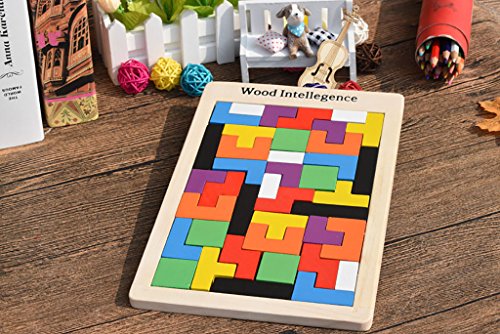 Brain Tetris Block , Early Education 40-PCS Colorful Wooden Tangram Jigsaw Puzzles Intelligence Puzzle for Preschool Children Kids (B) - Thumbnail 2