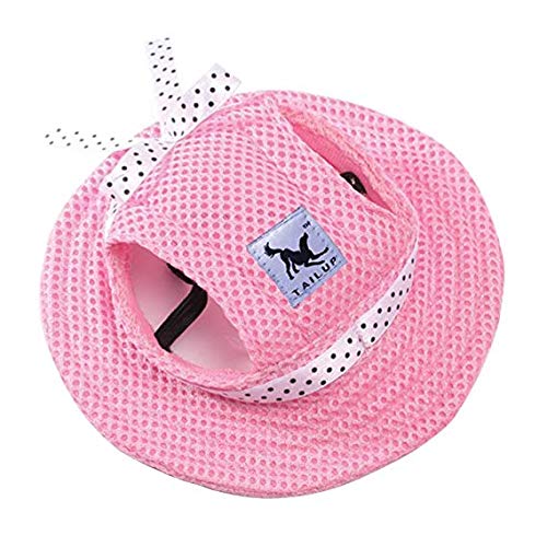 Leson Baseball Caps Hats with Neck Strap Adjustable Comfortable Ear Holes for Small Medium and Large Dogs in Ourdoor Sun Protection (M, Pink Princess) - Thumbnail 6