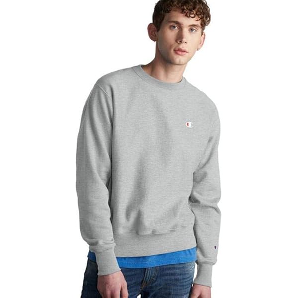 Champion Men's Men' Reverse Weave Fleece Crew, Oxford Gray