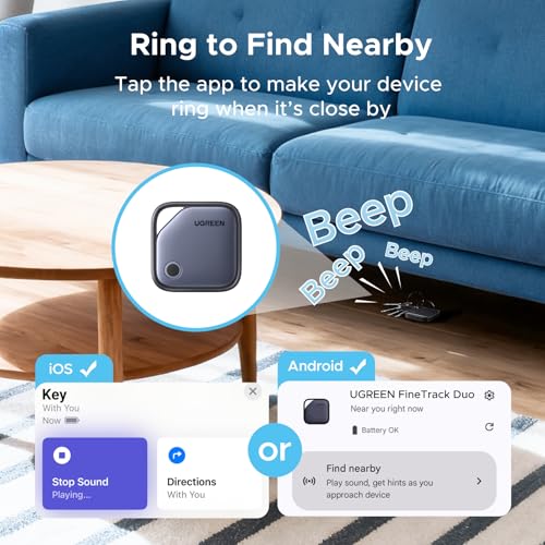 UGREEN 4Pack FineTrack Duo Smart Finder (iOS & Android Support + USB-C Rechargeable),Bluetooth Tracker Tags Compatible with Apple Find My/Google Find Hub,Item Finder Smart Tag fit for Galaxy S26