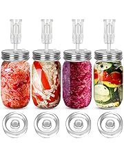 Samshow Fermentation Kit - Includes 4 NonSlip Grip Glass Fermentation Weights and 4 304 Stainless Steel Fermenting Lids with Airlocks for Wide Mouth Mason Jars Ferments Such As kimchi, Sauerkraut, etc
