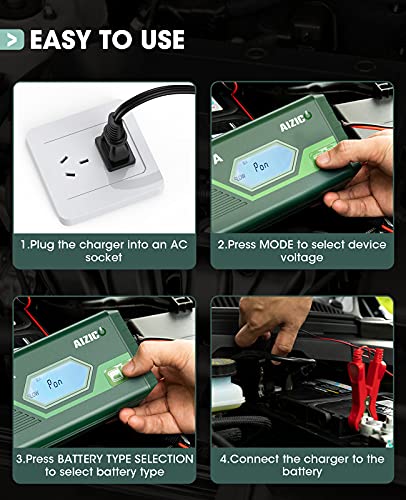 AIZICO Trickle Charger for Car Battery, 12V Smart Automatic Maintainer for Car Truck Tractor Motorcycle Lawn Mower Boat RV SUV ATV SLA Wet AGM Gel Cell VRLA Lead Acid Battery