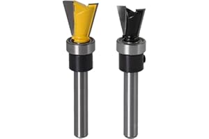 Yakamoz 2Pcs 1/4 Inch Shank Dovetail Joint Router Bits with Bearing Guide Dovetail Jig Bit for Furniture Building Cabinet Making Woodworking Cutter Tools