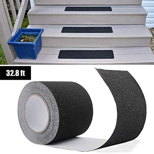 4 Inch x 32.8 Foot Grip Tape Strips, Anti Slip Traction Grit Non Slip, Outdoor Best Non Skid Stair Treads, High Traction Friction Abrasive Adhesive for Stairs Step – Black