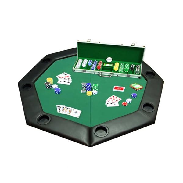 BRYBELLY 48″ Green Folding Octagon Poker Table Top w/Cup Holders