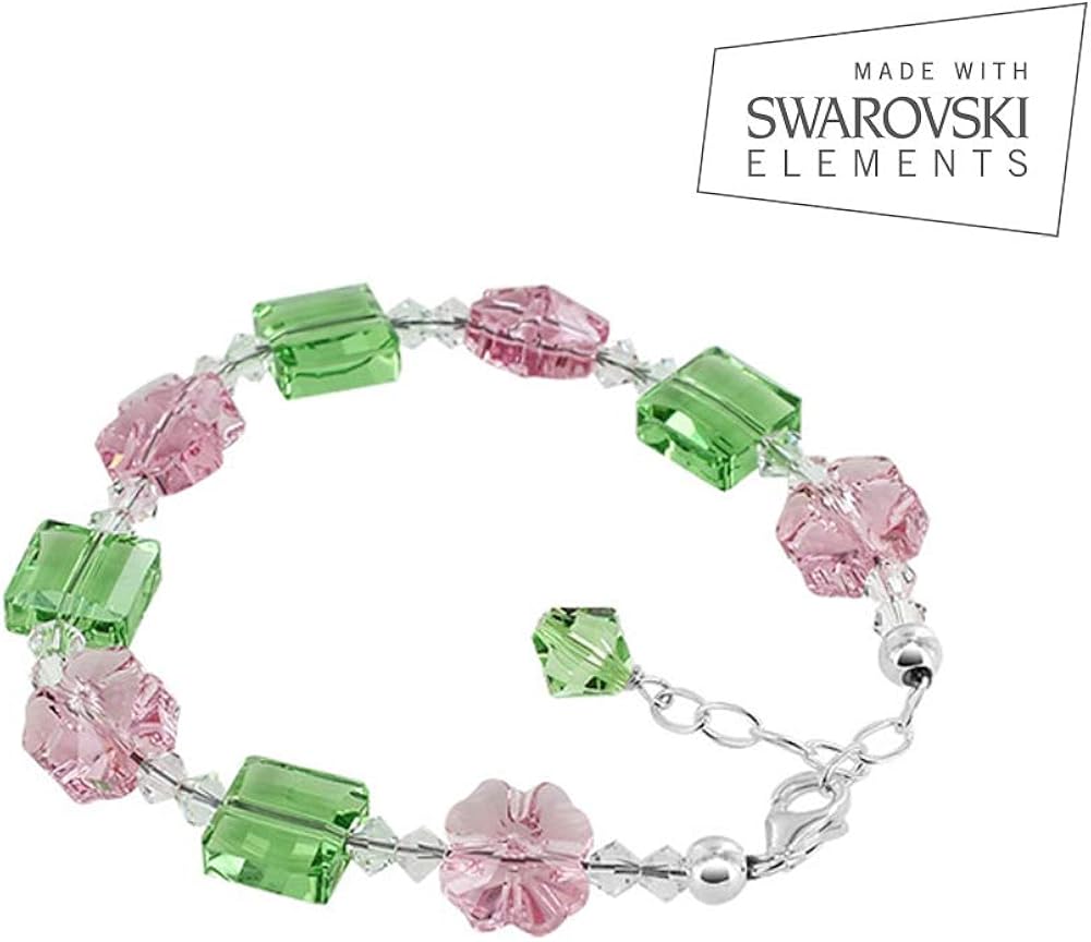 Clear And Pink Crystal And Silver Hematite Bracelet Made With Swarovski Elements