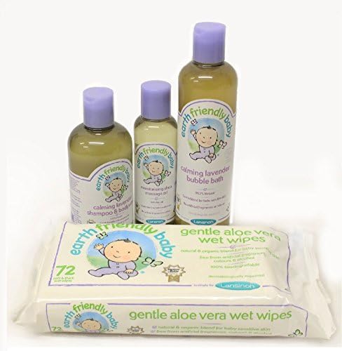 Earth Friendly Baby Bath Set Bundle - Baby Wipes, Massage Oil, Bubble Bath & Bodywash