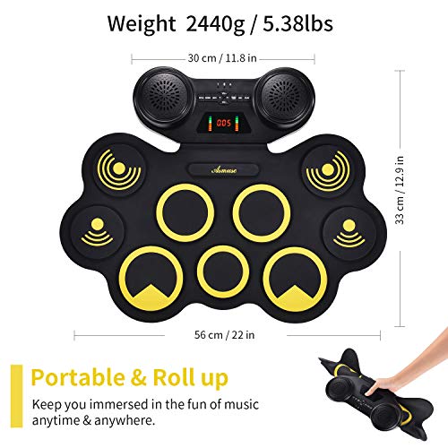 Asmuse Portable Electric Drum Set 9 Pads Builtin Dual Speaker Portable