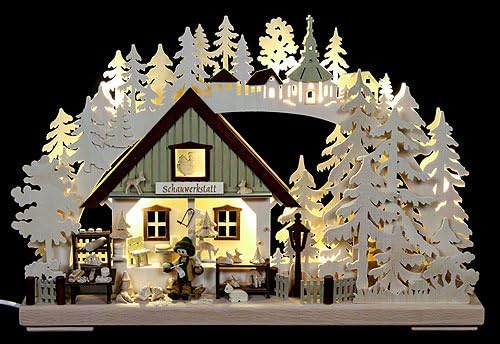 Authentic German Erzgebirge Handcraft 3D-Double-Arch - Carving Workshop - 43x30x7cm / 17x11x3 inch - RATAGS