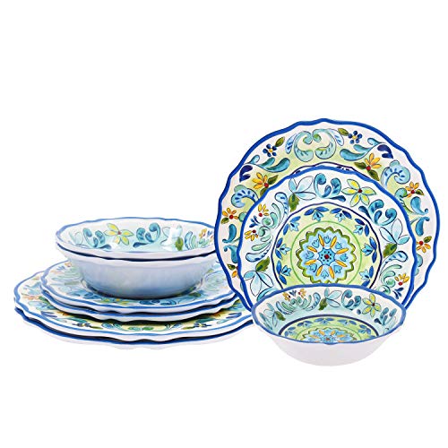 Prepara Decorative Vintage Floral 12 Piece Melamine Dinnerware, Unique