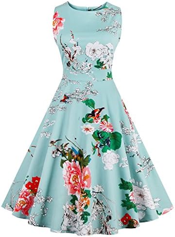 Women's Vintage Sleeveless 1950's Floral Spring Garden Party Picnic Swing Dress