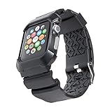 Apple Watch Case, GMYLE Rugged Shock Resist Protection Hard Case with Rubber Strap Band GA-2 for Apple Watch 42mm (Not Compatible with 38mm) - Matte Black