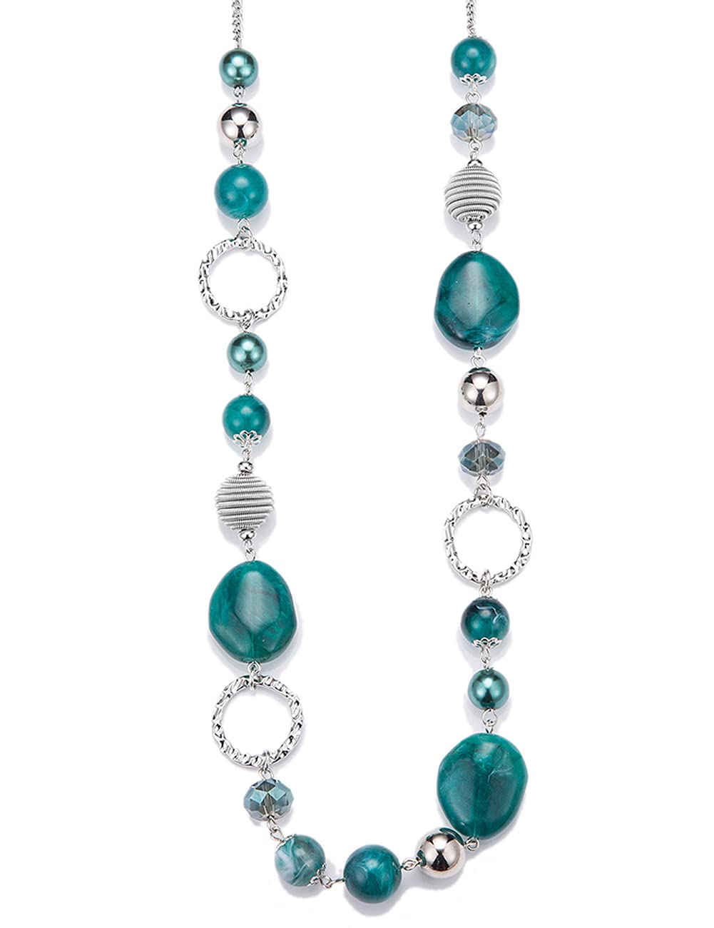 BULINLIN Long Beaded Silver Necklace for Her Crystal Bead Sweater Chain Fashion Jewelry Necklace Birthday Gifts for Women Mum(Sea green)