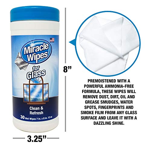 MiracleWipes for Glass - Disposable, Streak Free Cleaning Wipes for Mirrors, Windows, Home and Auto - (30 Count)