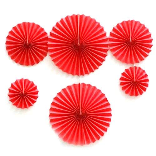 Happium 6 Pcs Paper Fans Set Assorted Colors Hanging Decorations Paper Garlands Ceiling Wall Decor Party Supply Photo Back Drop for Birthday Wedding Graduation Events Accessories Red