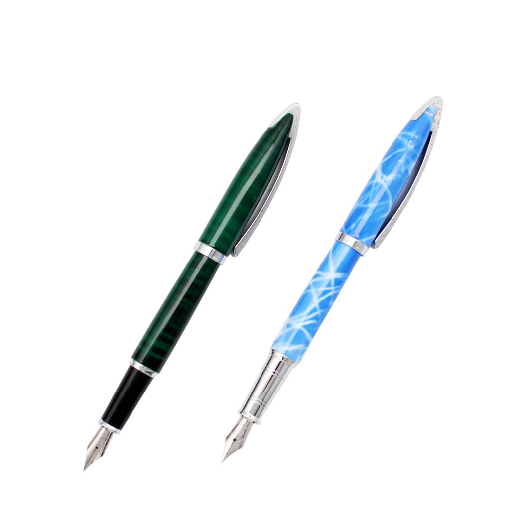 Abcsea 2 pieces Jinhao x156 fountain pens for writing, elegant fountain pens fineliner, foundation pens fine point (green and blue)