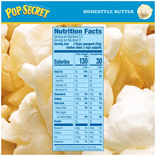 POP SECRET MICROWAVE POPCORN, HOMESTYLE BUTTER FLAVOR, 3.2 OZ SHARING BAGS, 6 COUNT (PACK OF 1)