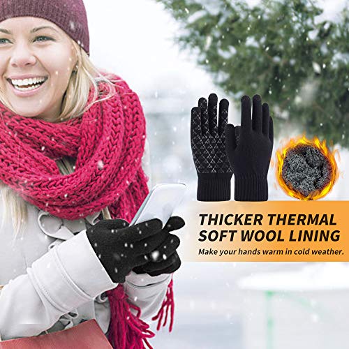 GonHui Winter Gloves Touch Screen Gloves Thermal Soft Wool Lining Anti-Slip Elastic Cuff Upgrade Thickening Warm Knit Gloves for Men Women (Black/Gray, XLarge)
