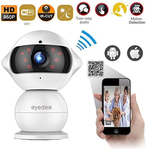 Eyedea Robot WiFi Baby Monitor Pan Tilt HD 960P IP Network Two Way Audio Motion Detect Sound Detection Night Vision Alarm Home CCTV Security Camera Surveillance System