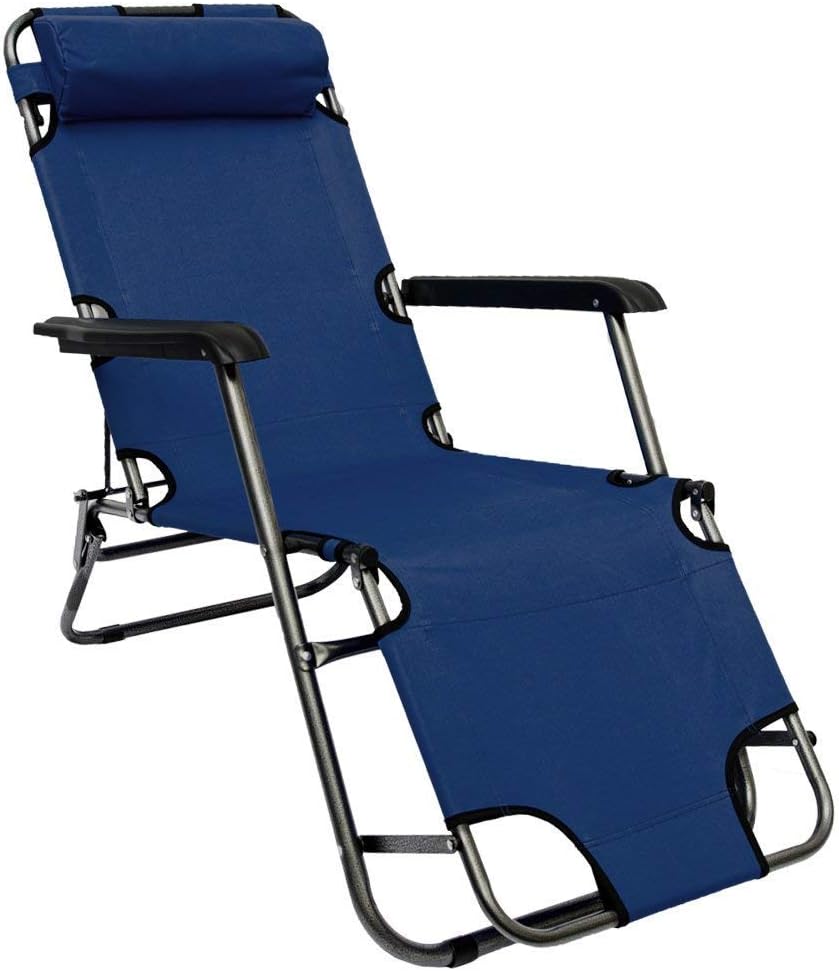 AMANKA Folding Sun Lounger Foldable Deck Chair Reclining Garden Chair 153 cm + leg rest reclining back + headrest Dark Blue