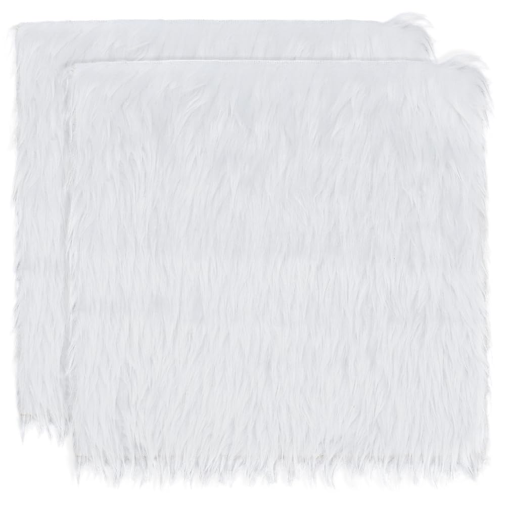 BENECREAT 2Pcs White Faux Fur Fabric, 25x25cm Soft Plush Shaggy Squares Pre-Cut Craft Fur Fabric for Gnome Crafts, Costumes, Rugs, Pillows, Sewing, Decorations