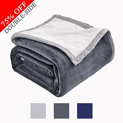 Fleece Blanket 460 GSM Anti-static Double-sides Reversible Super Soft Warm Fuzzy Bed Blanket by Dream Fly Life(Queen,Dark Gray & Ivory)