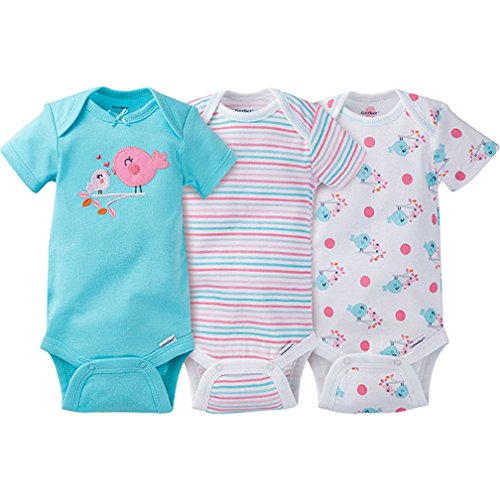 Girls 3-pack Onesies Brand Short Sleeve Bodysuits - Birds (12 Months)