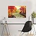 Moyedecor Art - Autumn Red Trees Forest Mountain Waterfall Canvas Print Paintings For Wall And Home Décor Office Gifts Art Ready to Hang(Size:30