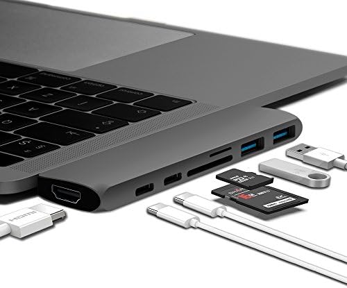 USB Type-C HUB Adapter - 7 in 1 Multi-Port Dongle for 2016/2017 MacBook Pro 13” and 15” with 4K HDMI, Thunderbolt 3 (40 Gb/s), USBC