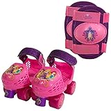 PlayWheels Disney Princess Glitter Roller Skates with Knee Pads, Junior Size 6-12