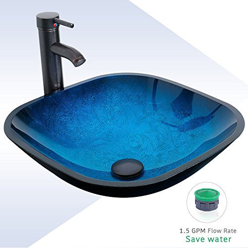 60" Black Bathroom Vanity,Double Vanity,0.5"Tempered Glass Vessel Sink(Sea Blue),ORB Faucet,Drain Parts,Bathroom Vanity Top,Glass Sink Bowl,Removable Vanity Pedestal,MDF board,Mirror,Mounting Ring