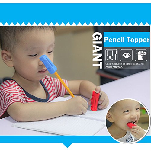 V-TOP Sensory Chew Pencil Toppers Fidget Biting Teething Tubes Toys for Autism & Oral Motor Special Needs Kids, Chewable Teether for ADHD Children - 2 Pack (Red&Blue)