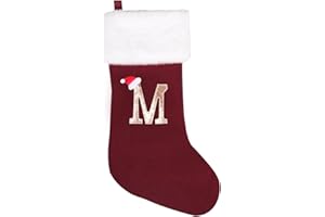 jargebur 20 Inches Initial Monogram Christmas Stocking Personalized,Deluxe Black Velvet Body with Super Soft Plush Cuff Embroidered Letter,Holiday Season Decor