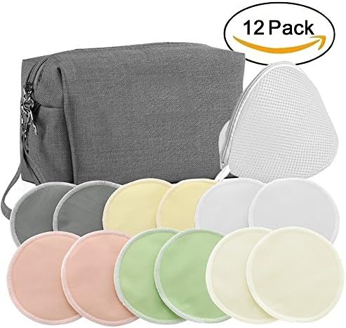 Washable and Reusable Nursing pads Organic bamboo Breastfeeding Pads with Carry Bag and laundry bag (12 Pack)