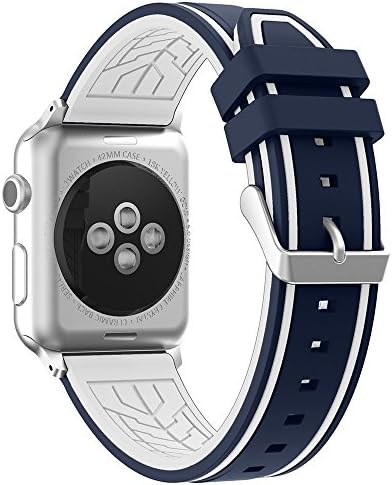 Apple Watch Band, Saiker 42mm Soft silicone Replacement Wrist Band for Apple Watch Series 1& Series 2 Edition โ Dark Blue / White