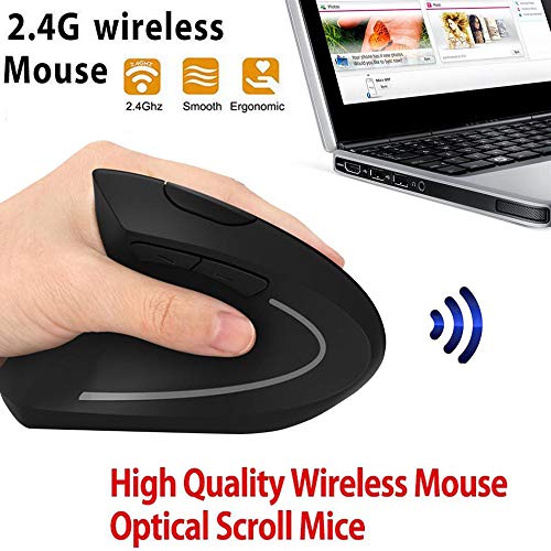 HIGHMIGOU 6D 2.4G Wireless Ergonomic Vertical Mouse Left Hand Optical 1600DPI Gaming Mic-Shopping From US (Black)