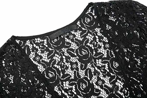 Gillberry Women Lace Hollow Floral Tassel Kimono Shawl Cardigan Blouse Coat Tops (S, Black) - Thumbnail 5