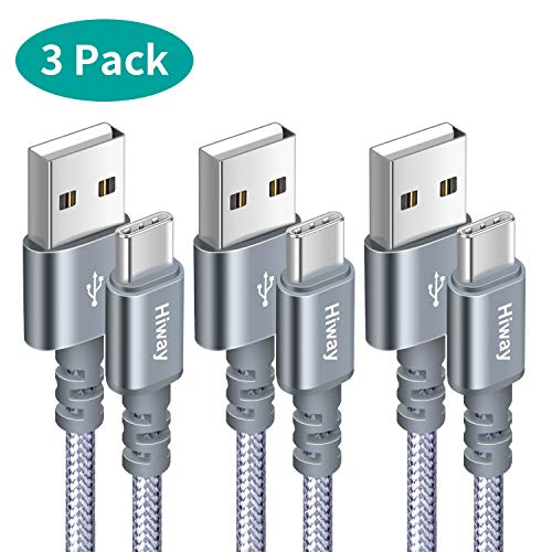 USB Type C Cable,Hiway 3Pack 6FT USB-A 2.0 to USB-C Fast Charger Nylon Braided Data Sync Transfer USB C Cord Compatible with Samsung Galaxy S10 S9 S8 Plus Note 9 8,Moto Z Z3,LG V50 G8,Switch,and More