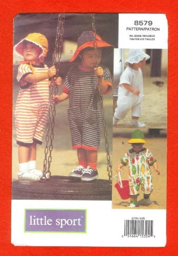 UNCUT/OOP VOGUE SEWING PATTERN 8579 - TODDLERS' JUMPSUIT &amp; HATS SIZES: XS - M (1/2, 1, 2T, 3T &amp; 4T)
