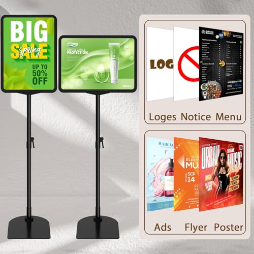 Newzealkids 6 Pack A4 Adjustable Sign Stand, Reusable Business Menu Advertising Sign Holder, Display Stand for Vertical and Horizontal View, Black