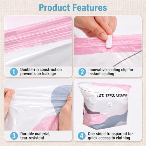 4 Packs No-Pump Vacuum Storage Bags, Cube Compression Space Saver Bags, 3D photo 10